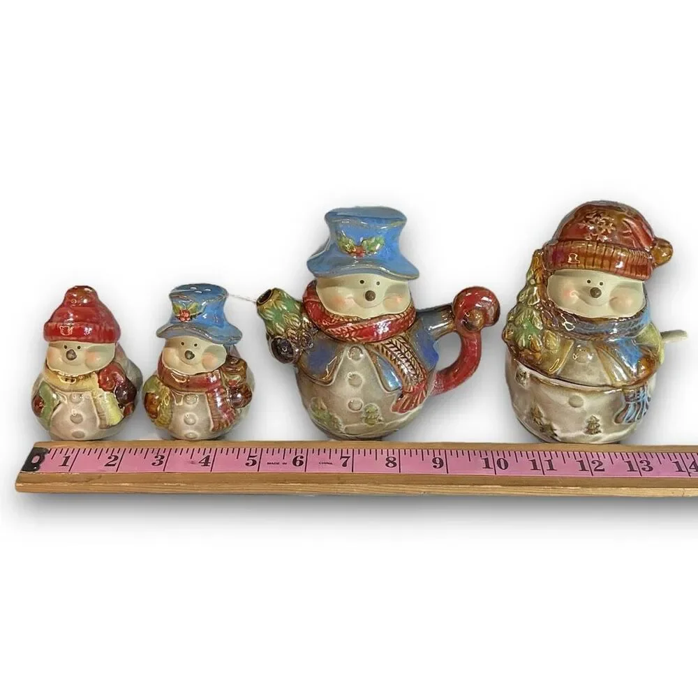 Christmas KIRKLAND’S Potter’s Garden Snowman Salt & Pepper Creamer & Sugar Set